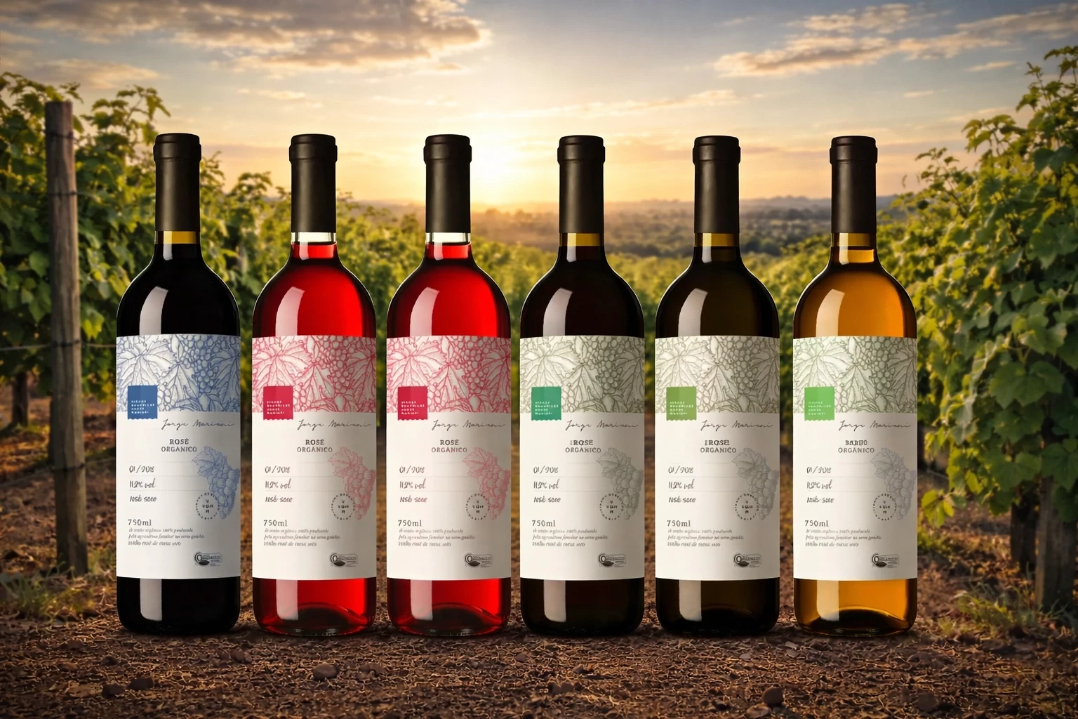 1 caixa com 6 vinhos: Vinho Tinto Isabel Seco Orgânico, Vinho Branco Seco Orgânico, 2 Vinhos Rosé Seco Orgânico, Vinho Tinto Bordô Seco Orgânico & Vinho Tinto Suave Orgânico.